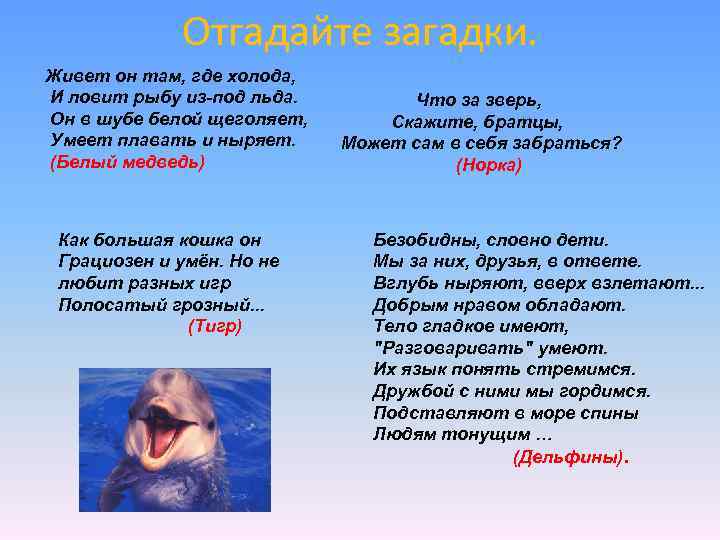Отгадайте загадки. Живет он там, где холода, И ловит рыбу из-под льда. Он в