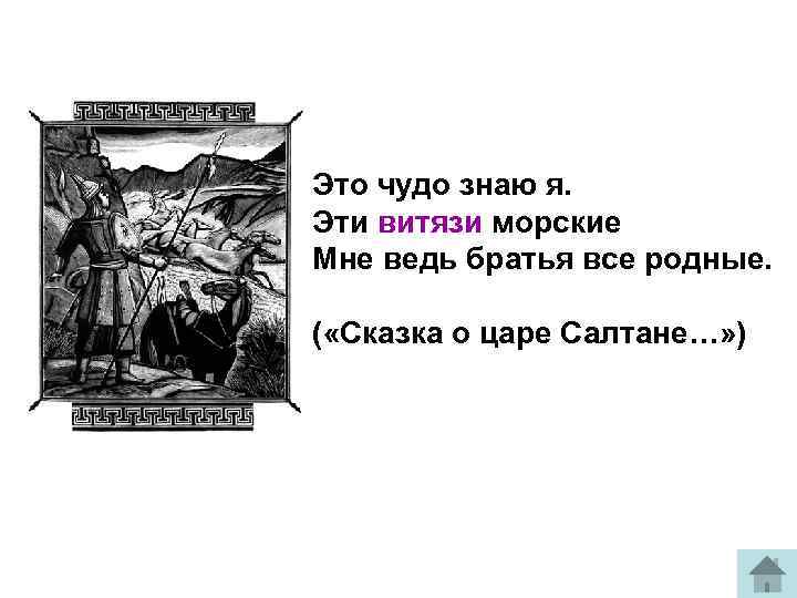 Это чудо знаю я. Эти витязи морские Мне ведь братья все родные. ( «Сказка