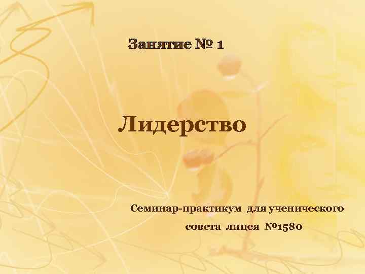 Занятие № 1 Лидерство Семинар-практикум для ученического совета лицея № 1580 