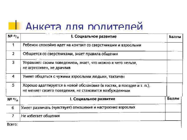 Анкета для родителей 