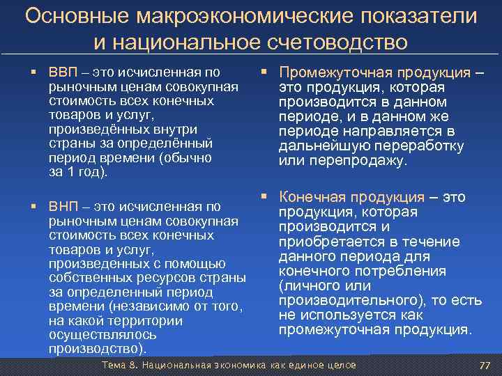 Основные макроэкономические показатели и национальное счетоводство § ВВП – это исчисленная по § Промежуточная