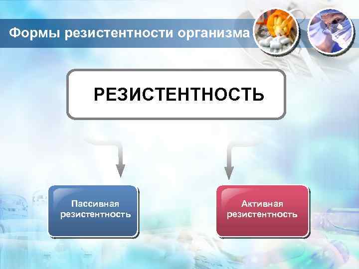 Формы резистентности организма РЕЗИСТЕНТНОСТЬ Пассивная резистентность Активная резистентность 