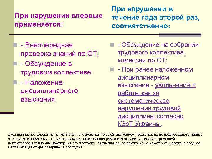 При нарушении впервые течение года второй раз, применяется: соответственно: n Внеочередная проверка знаний по