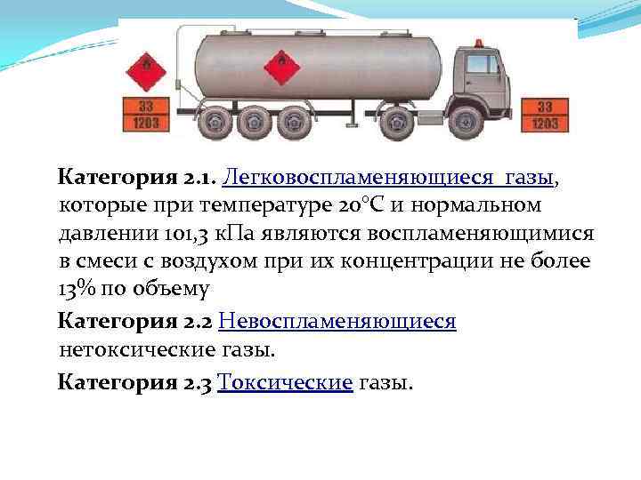  Категория 2. 1. Легковоспламеняющиеся газы, которые при температуре 20°C и нормальном давлении 101,