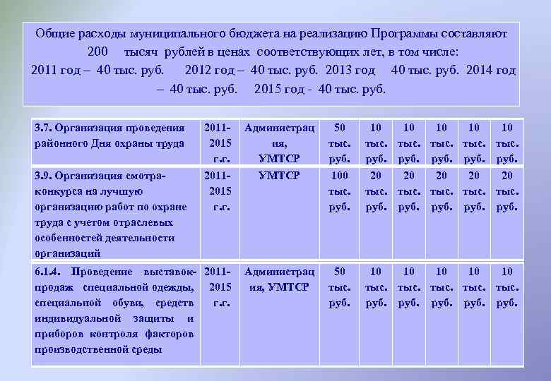 Общие расходы муниципального бюджета на реализацию Программы составляют 200 тысяч рублей в ценах соответствующих