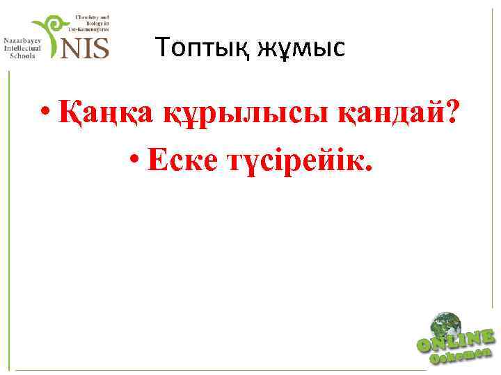 Топтық жұмыс • Қаңқа құрылысы қандай? • Еске түсірейік. 