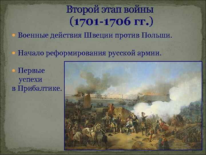 Второй этап войны (1701 -1706 гг. ) Военные действия Швеции против Польши. Начало реформирования