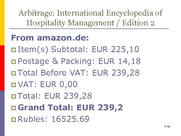 Arbitrage: International Encyclopedia of Hospitality Management / Edition 2 From amazon. de: p Item(s)