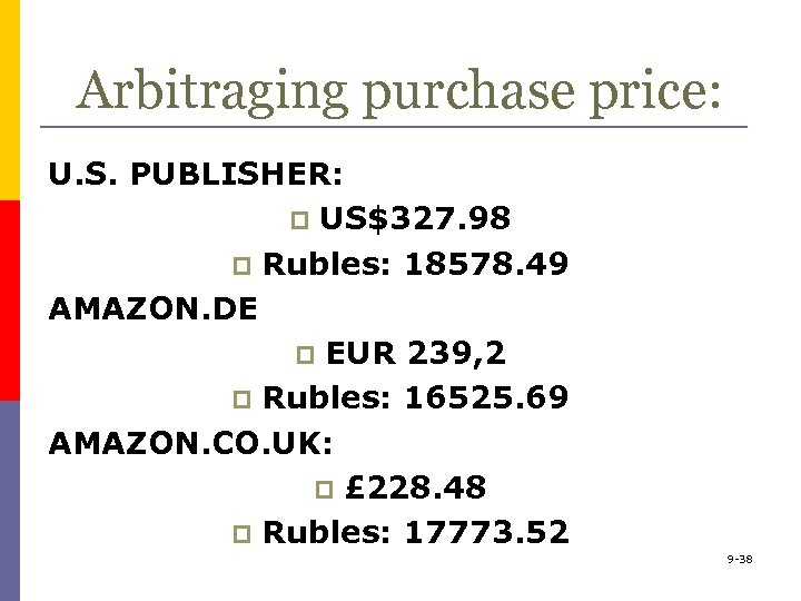 Arbitraging purchase price: U. S. PUBLISHER: p US$327. 98 p Rubles: 18578. 49 AMAZON.