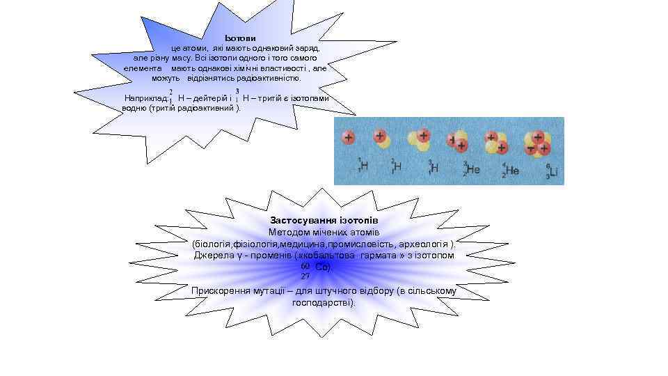 Ізотопи це атоми, які мають однаковий заряд, але різну масу. Всі ізотопи одного і
