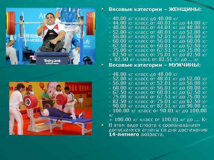 Весовые категории – ЖЕНЩИНЫ: - 40. 00 кг класс до 40. 00 кг -