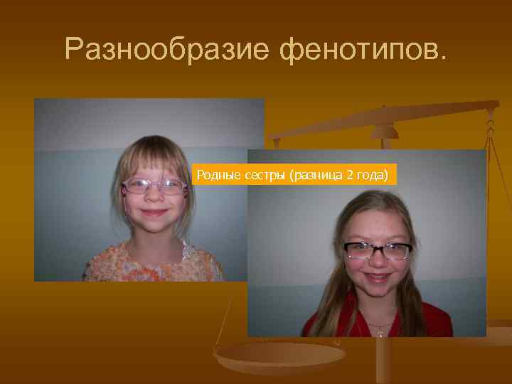 Разнообразие фенотипов. Родные сестры (разница 2 года) 