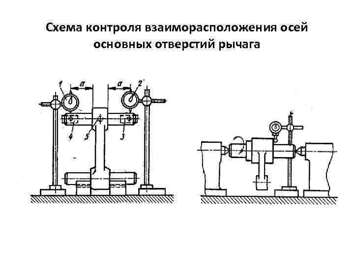 Схема контроля взаиморасположения осей основных отверстий рычага 