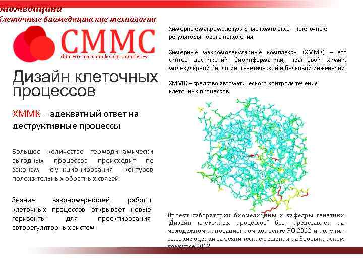 Биомедицина Клеточные биомедицинские технологии Химерные макромолекулярные комплексы – клеточные регуляторы нового поколения. chimeric macromolecular