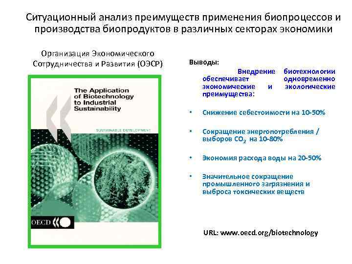 Ситуационный анализ преимуществ применения биопроцессов и производства биопродуктов в различных секторах экономики Организация Экономического