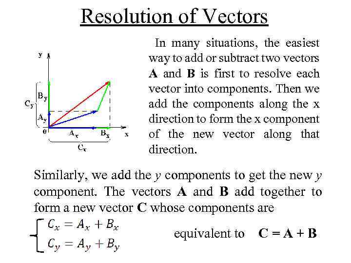 Resolution of Vectors In many situations, the easiest way to add or subtract two