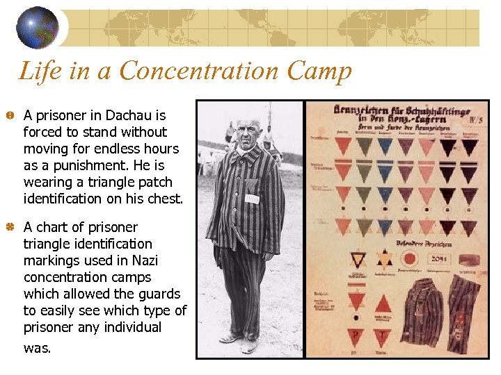 Life in a Concentration Camp A prisoner in Dachau is forced to stand without