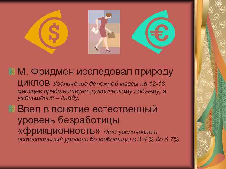 М. Фридмен исследовал природу циклов Увеличение денежной массы на 12 -18 месяцев предшествует циклическому