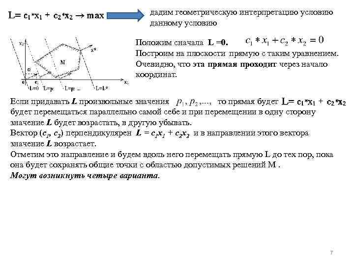 дадим геометрическую интерпретацию условию данному условию Положим сначала L =0. Построим на плоскости прямую