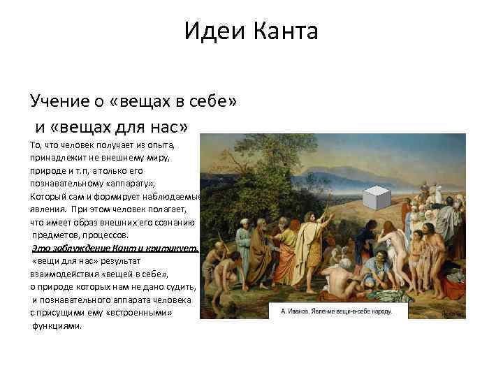 Идеи Канта Учение о «вещах в себе» и «вещах для нас» То, что человек