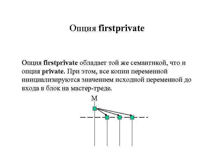 Опция firstprivate обладает той же семантикой, что и опция private. При этом, все копии