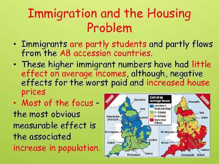 Immigration and the Housing Problem • Immigrants are partly students and partly flows from