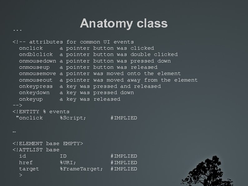 . . . Anatomy class <!-- attributes for common UI events onclick a pointer