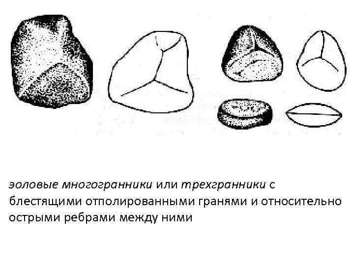 эоловые многогранники или трехгранники с блестящими отполированными гранями и относительно острыми ребрами между ними