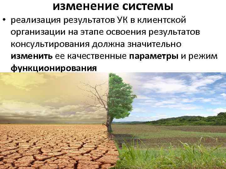 изменение системы • реализация результатов УК в клиентской организации на этапе освоения результатов консультирования