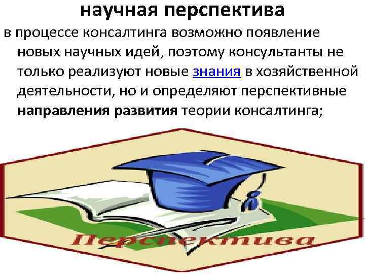 научная перспектива в процессе консалтинга возможно появление новых научных идей, поэтому консультанты не только
