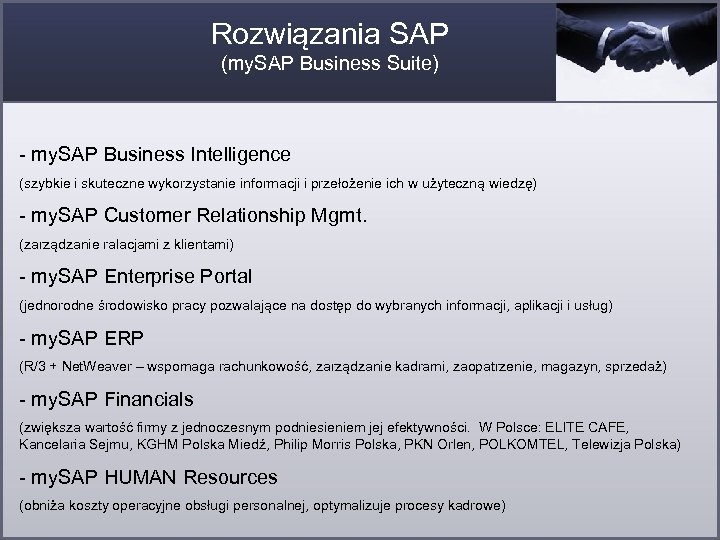 Rozwiązania SAP (my. SAP Business Suite) - my. SAP Business Intelligence (szybkie i skuteczne