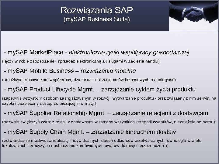 Rozwiązania SAP (my. SAP Business Suite) - my. SAP Market. Place - elektroniczne rynki