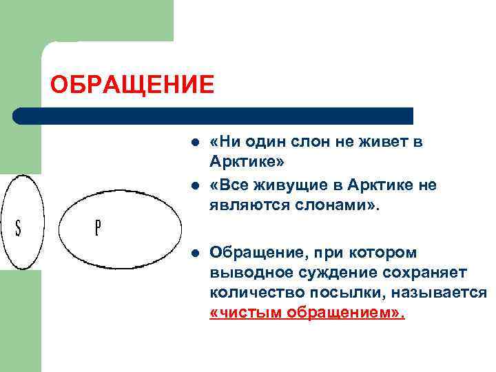 ОБРАЩЕНИЕ l l l «Ни один слон не живет в Арктике» «Все живущие в