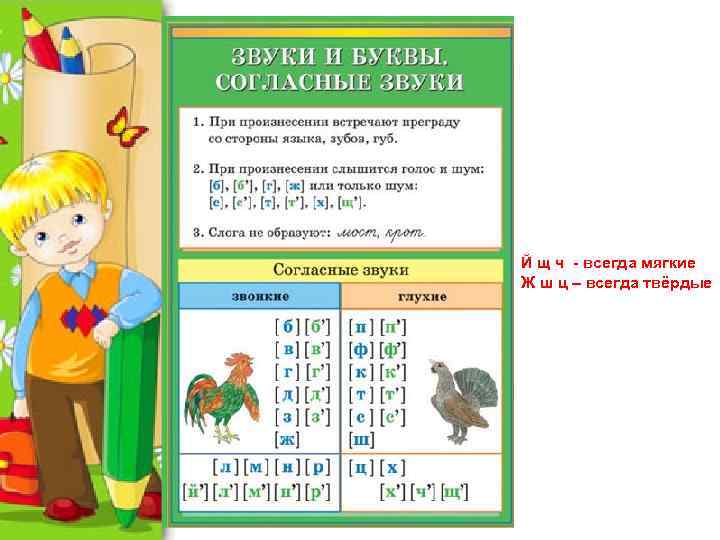 Й щ ч - всегда мягкие Ж ш ц – всегда твёрдые 