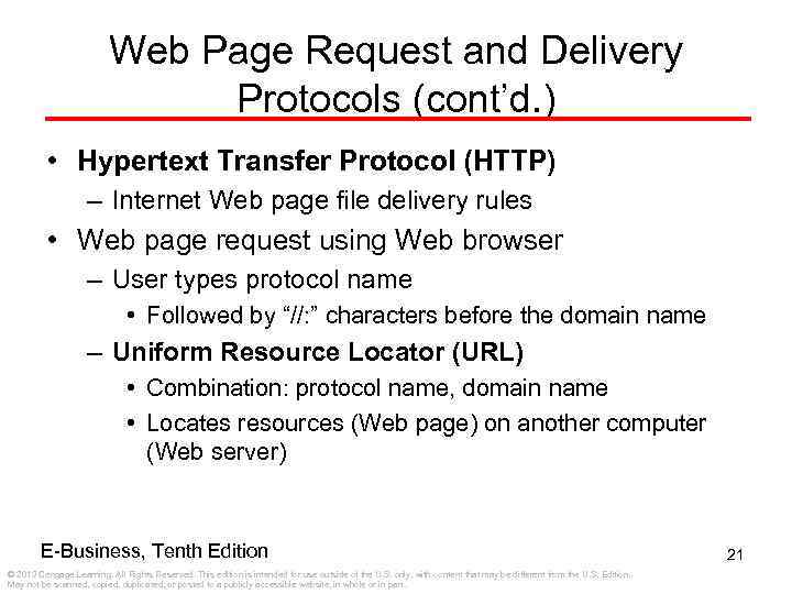 Web Page Request and Delivery Protocols (cont’d. ) • Hypertext Transfer Protocol (HTTP) –