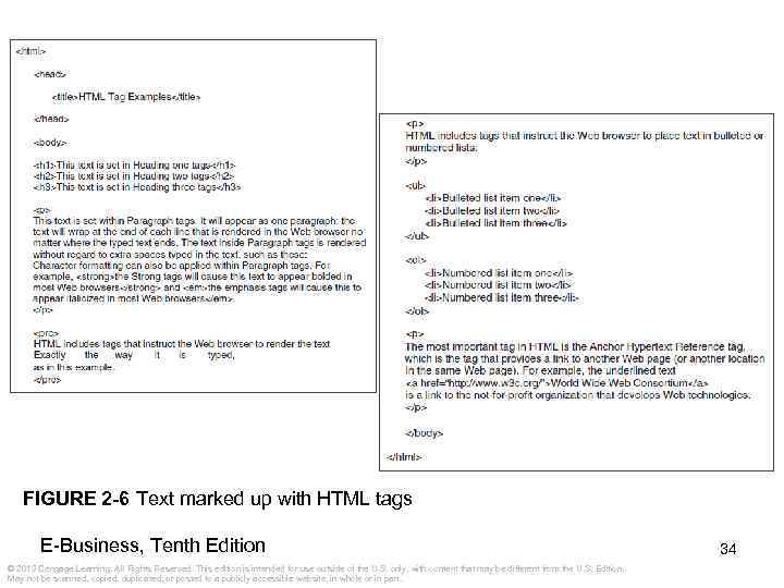 FIGURE 2 -6 Text marked up with HTML tags E-Business, Tenth Edition © 2013