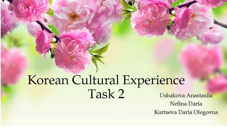 Korean Cultural Experience Ushakova Anastasiia Task 2 Nelina Daria Kurtseva Daria Olegovna 