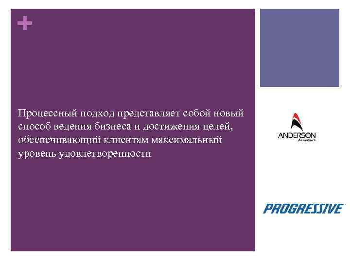 + Процессный подход представляет собой новый способ ведения бизнеса и достижения целей, обеспечивающий клиентам