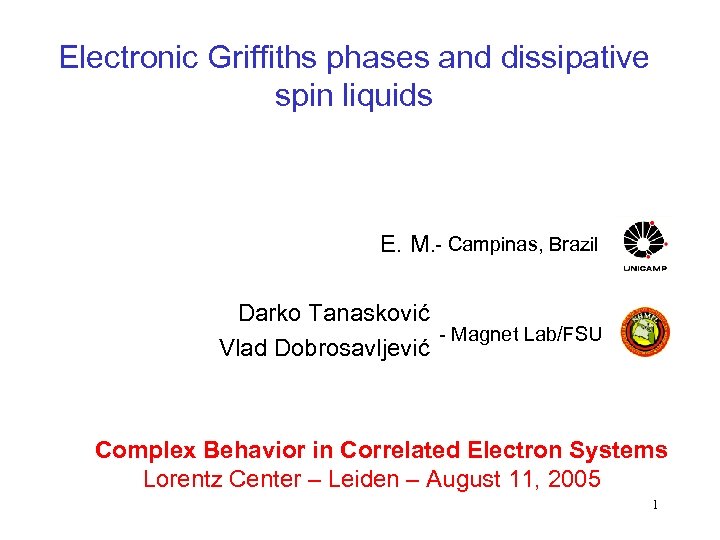 Electronic Griffiths phases and dissipative spin liquids E. M. - Campinas, Brazil Darko Tanasković