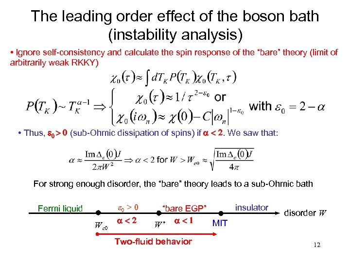 The leading order effect of the boson bath (instability analysis) • Ignore self-consistency and