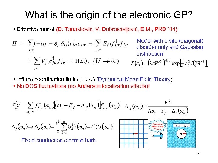 What is the origin of the electronic GP? • Effective model (D. Tanasković, V.