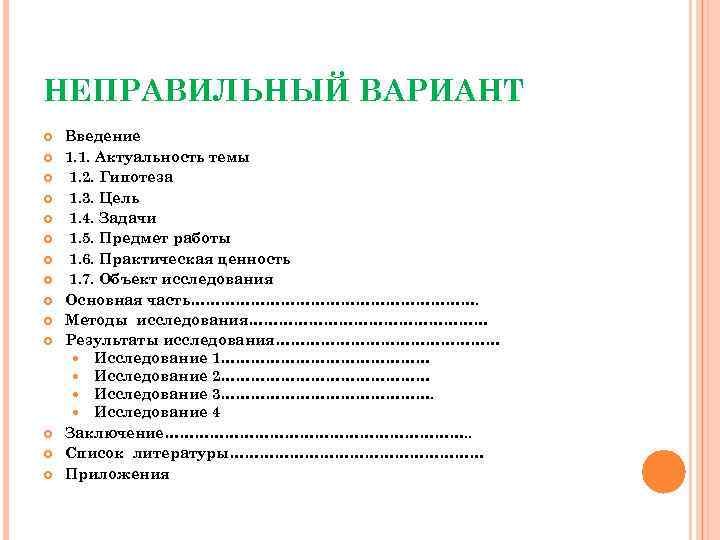 НЕПРАВИЛЬНЫЙ ВАРИАНТ Введение 1. 1. Актуальность темы 1. 2. Гипотеза 1. 3. Цель 1.