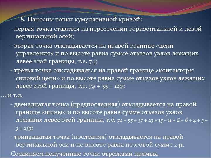  8. Наносим точки кумулятивной кривой: - первая точка ставится на пересечении горизонтальной и