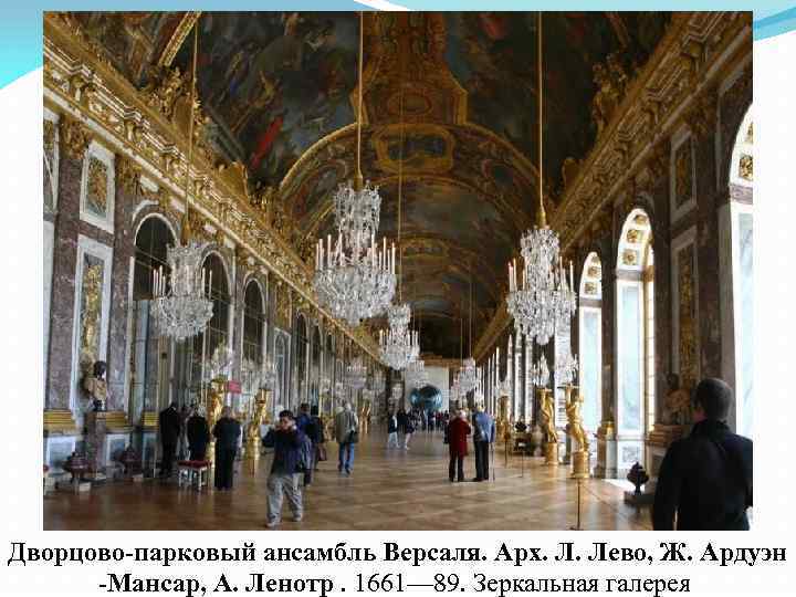 Дворцово-парковый ансамбль Версаля. Арх. Л. Лево, Ж. Ардуэн -Мансар, А. Ленотр. 1661— 89. Зеркальная