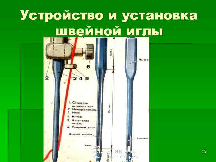 Устройство и установка швейной иглы Первитская И. В. учитель обслуживающего труда 59 