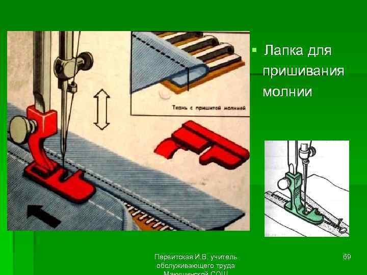 § Лапка для пришивания молнии Первитская И. В. учитель обслуживающего труда 69 