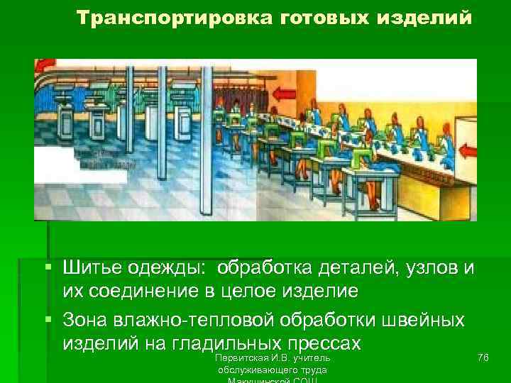 Транспортировка готовых изделий § Шитье одежды: обработка деталей, узлов и их соединение в целое