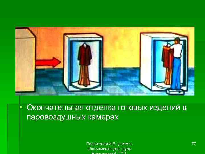 § Окончательная отделка готовых изделий в паровоздушных камерах Первитская И. В. учитель обслуживающего труда