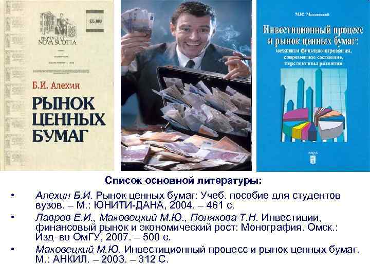  • • • Список основной литературы: Алехин Б. И. Рынок ценных бумаг: Учеб.