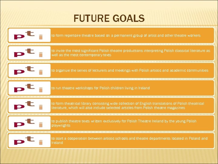 FUTURE GOALS to form repertoire theatre based on a permanent group of artist and